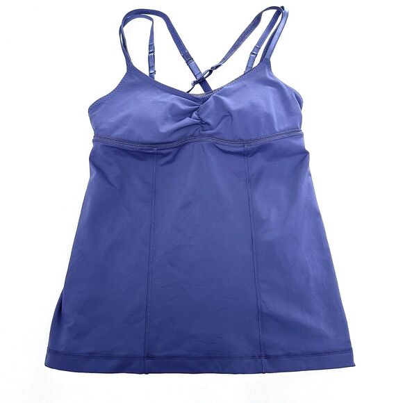 Lululemon Tank Top Womens 8 Criss Cross Double Strap Blue Warrior Padded Bra Cup - Picture 2 of 8